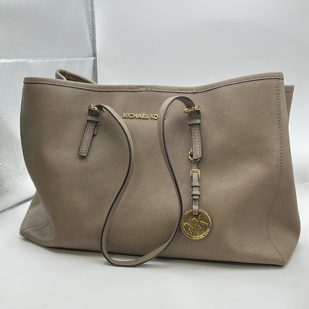 Michael Kors Tan Structured Tote with Gold Accents